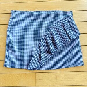Topshop Blue Gingham Ruffle Skirt Size 8 Stretch